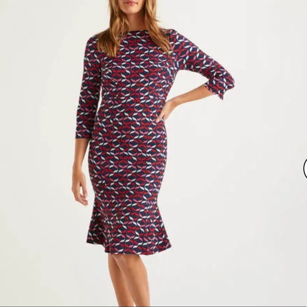 Boden Violette Dress Red Geometric Pattern Size 4 NWT